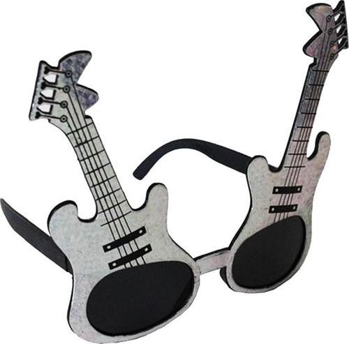Gümüş Renk Rockn Roll Gitar Şekilli Parti Gözlüğü 15x15 cm