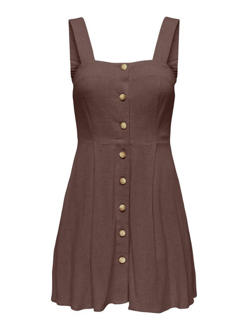 ONLSIESTA LINEN BL SHORT STRAP DRESS PNT Kadın Kahverengi Elbise - 15370390