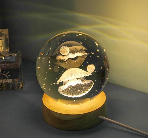 Işıklı Ahşap Altlıklı Cam Küre