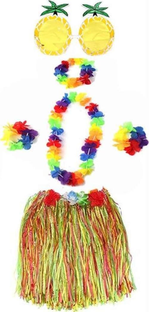Luau Aloha Hawaii Etek Ananas Şekilli Gözlük Hawaii Kolye Renkli Taç ve 2 Adet Bileklik Seti