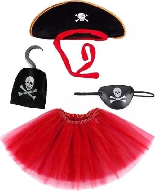 Korsan Şapkası Eteği Kancası ve Göz Maskesi Kostüm Seti Kız Çocuk