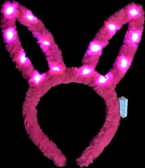 Led Işıklı Peluş Pofuduk Tavşan Kulak Tavşan Taç Şeker Pembesi 17X23 cm