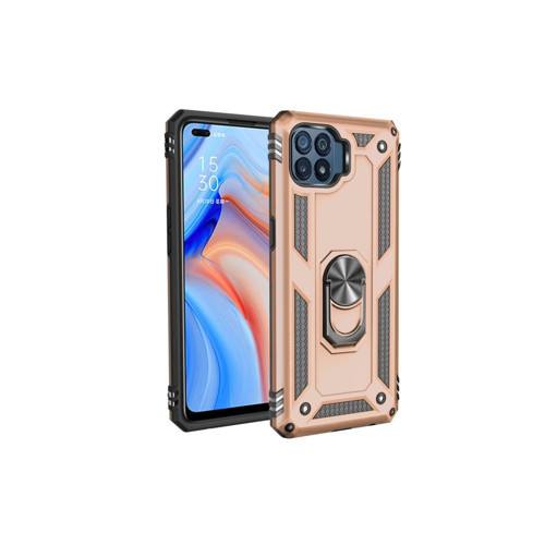 Oppo Reno 4 Lite Kılıf Sofya Yüzüklü Silikon Kapak - Gold