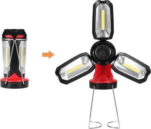 Şarjlı Katlanabilir 3 XCob Led + 3W Led Çok Fonksiyonlu Kamp Feneri P-8801