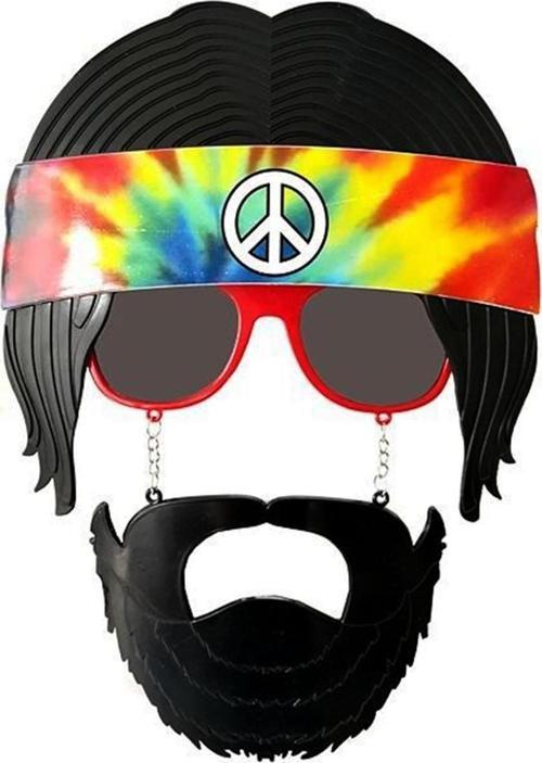 Siyah Saçlı Bandana Tasarımlı Hippi Parti Gözlüğü 26x18 cm