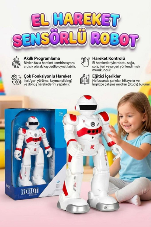 Uzaktan Kumandalı 27 Fonksiyonlu Sesli Işıklı Sensörlü Programlanabilir Yürüyebilen Oyuncak Robot KIRMIZI
