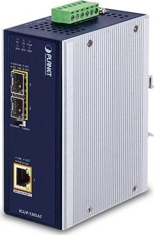 Endüstriyel 2-Port 100/1000X SFP &lt;-&gt; 1-Port 10/100/1000T 802.3bt PoE++ Media Converter&lt;br&g