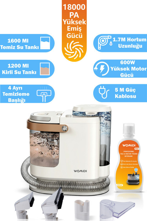 Halı ve Koltuk Yıkama Makinesi 600W Güç 18.000 PA Emiş Gücü Leke Çıkartma Makinesi 4 Başlıklı