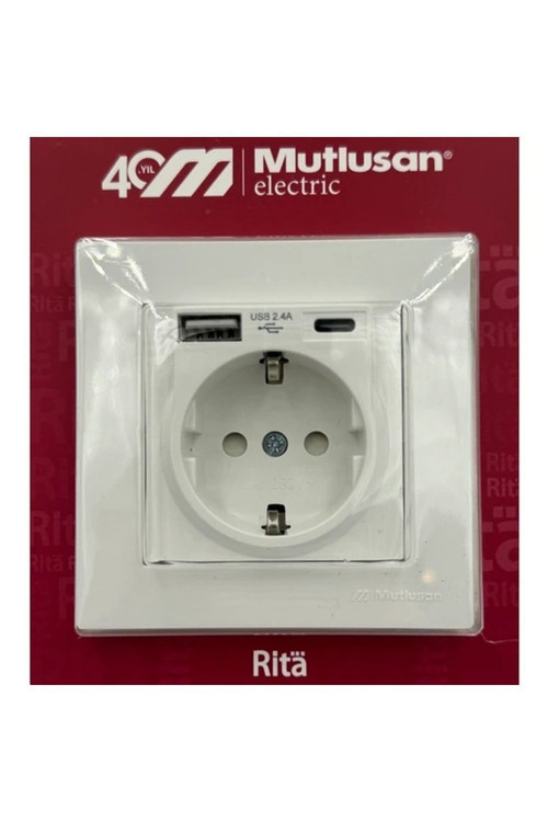 Rita USB + Type-C Li Topraklı Priz Beyaz