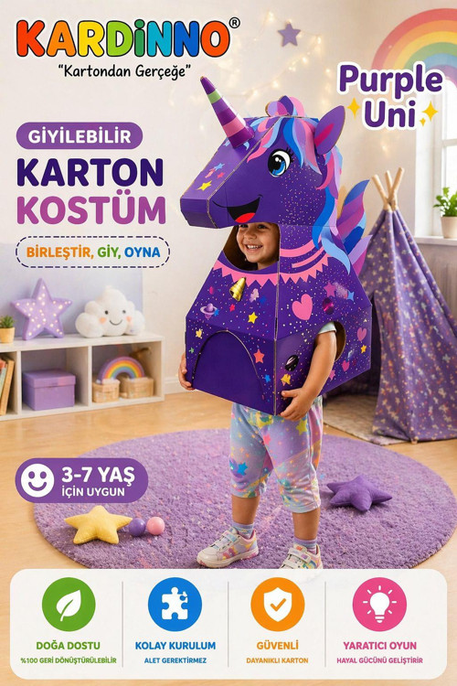 Purple Uni Eğitici Oyuncak Karton Giyilebilir Çocuk Kostümü Etkinlik Parti Kostümü