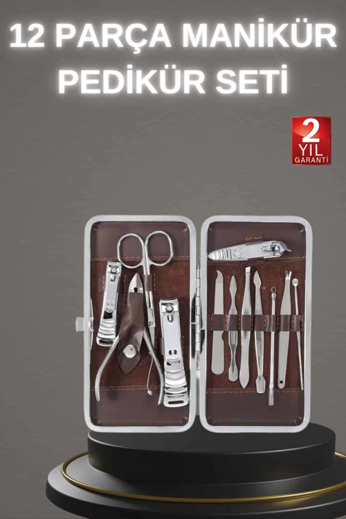 İthalat® 12 Parça Paslanmaz Çelik Kompakt Taşınabilir Manikür Makası Tırnak Makası