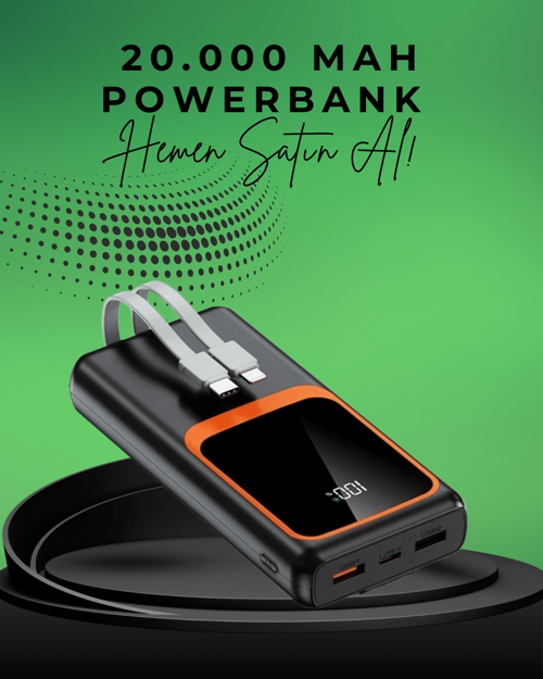 İthalat® 20000 Mah Taşınabilir | Çok Kablolu, Hızlı Şarj Destekli (22.5W)