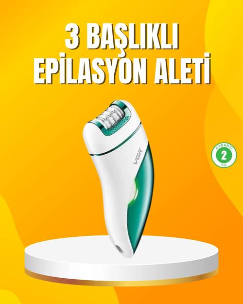 İthalat® Şarjlı 3’Ü 1 Arada Vgr Epilatör Led Işıklı Suya Dayanıklı Hassas Bölge Epilasyon Makinesi