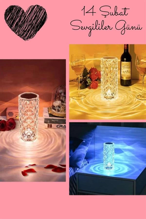 İthalat® Sevgililer Gününe Özel Romantik Kristal Gece Lambası Sevgiliye Hediye