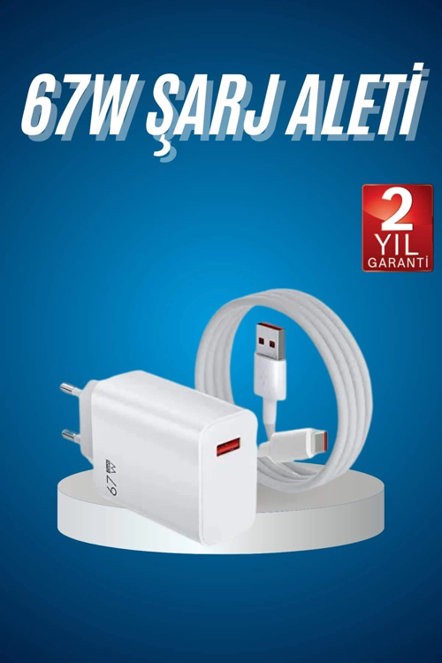 İthalat® Hızlı Şarj Aleti Adaptörü Kablo Seti 67W Uzun Ömürlü Beyaz
