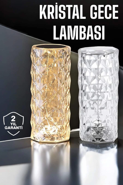 İthalat® Gece Lambası Kristal Lamba Dokunmatik Şarjlı Hediyelik