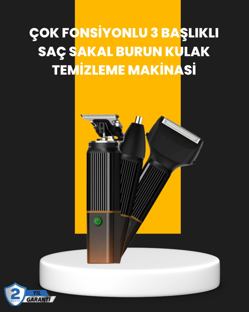 İthalat® Usb-C Şarjlı 3 In 1 Erkek Bakım – Sessiz Motorlu Saç Sakal Kesme Makinesi
