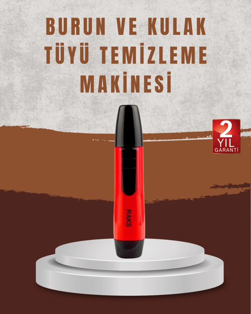 İthalat® Raks Leo Burun Kulak Tüy Alma Makinesi 45 Dk Şarj Süreli Kırmızı
