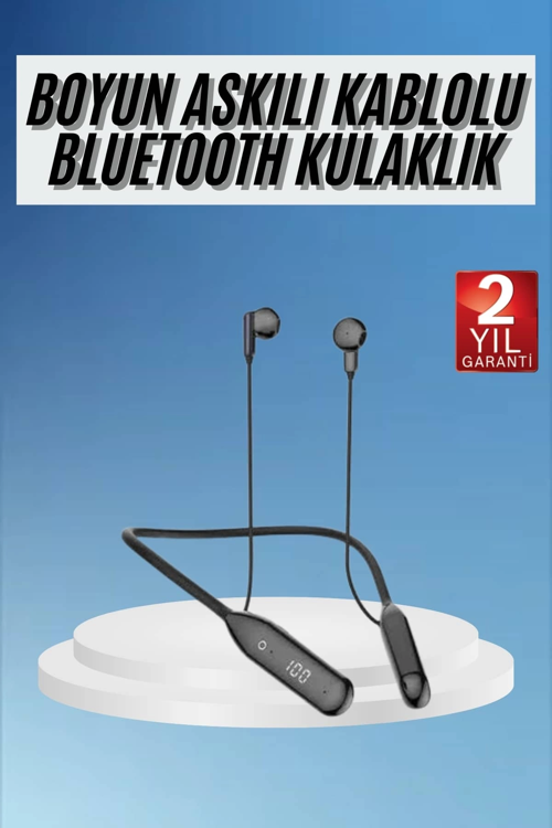 İthalat® Boyun Bantlı Kablolu Yüksek Ses Kaliteli Bluetooth Kulaklık Uzun Pil Ömrü 100 Saat Sarj