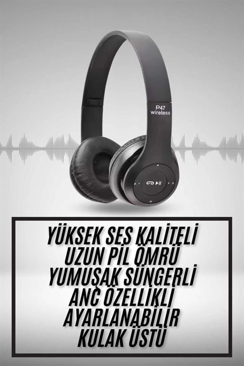 İthalat® Kulak Üstü Bluetooth Kulaklık Yüksek Ses Kaliteli Ayarlanabilir