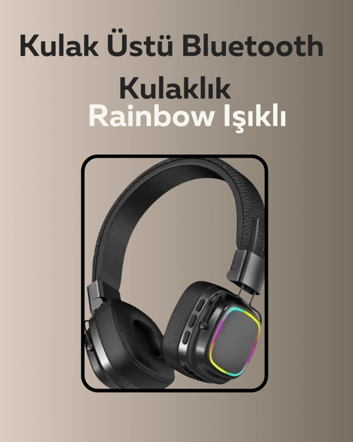 İthalat® Bluetooth 5.3 Rainbow Işıklı Kulak Üstü Kablosuz Kulaklık