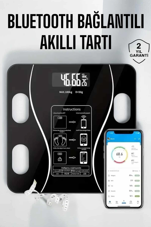 İthalat® Akıllı Tartı Bluetooth Bağlantılı Ölçebilen Tartı Yeni Nesil