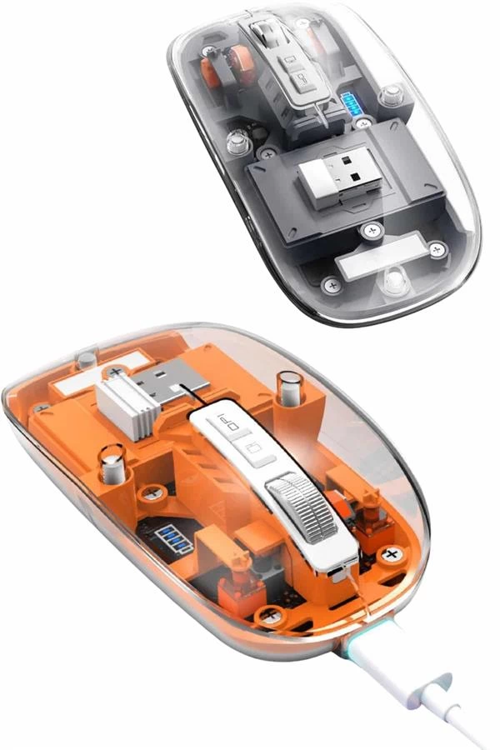 İthalat® Mouse Kablosuz Mouse Şarjlı Bluetooth Sessiz 5 Tuşlu Şeffaf