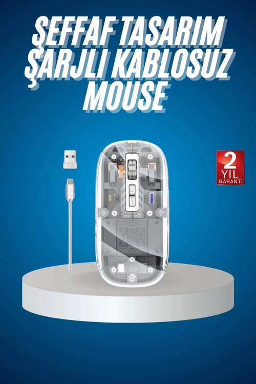 İthalat® Sessiz Tıklama Çift Modlu Bluetooth Alıcı Şeffaf Mouse