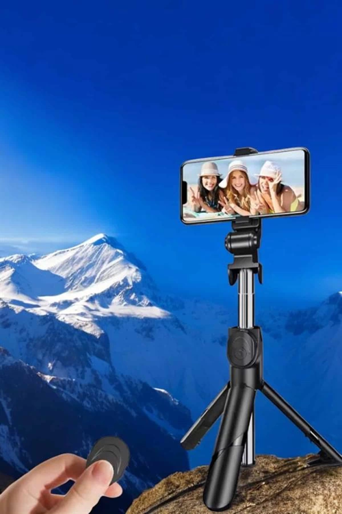 İthalat® Selfie Çubuğu Tripod Kumandalı Telefon Tutucu Siyah
