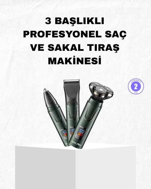 Şarjlı Kablosuz 3 Başlıklı Profesyonel Bakım Seti – Saç, Sakal, Burun Kulak Düzeltici