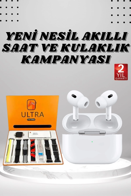 İthalat® 7 Kordonlu Akıllı Saat Yeni Nesil Kulaklık Dokunmatik Ekran Android İos Uyumlu