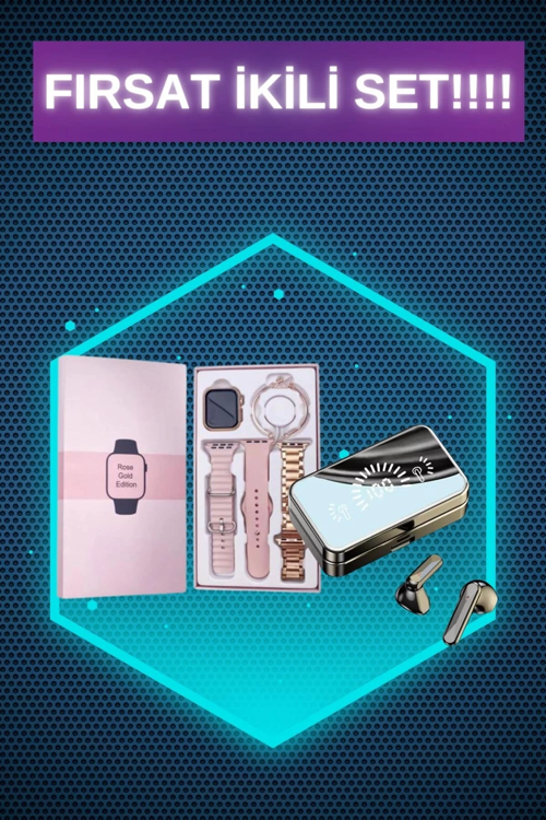 İthalat® Bileklikli Amoled Ekran Akıllı Saat Dijital Göstergeli Kablosuz Bluetooth Kulaklık Anc/ Enc