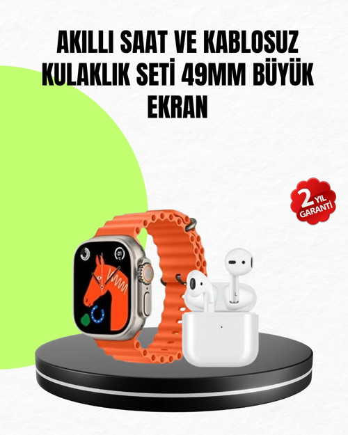 İthalat® Watch 9 Akıllı Saat Seti 2 Kordonlu Kablosuz Kulaklık Hediyeli
