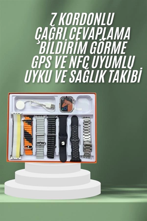 İthalat® 7 Kordonlu Akıllı Saat Plastik Kordon Hasır Kordon Çelik Kordon