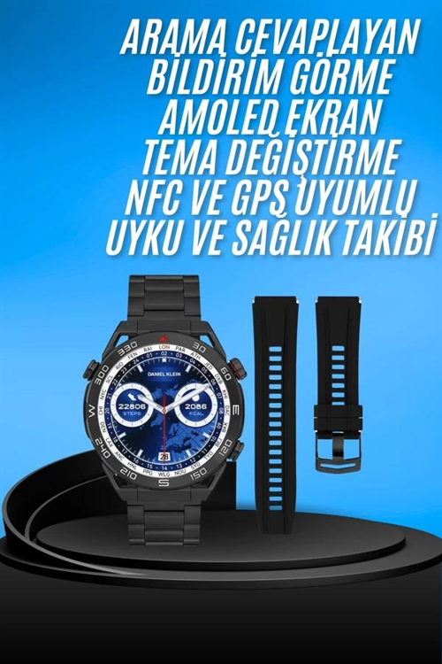 İthalat® Akıllı Saat Çelik Kordonlu Amoled Ekran Android İos Uyumlu Çağrı Cevaplayabilen