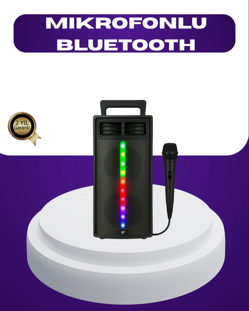 İthalat® Bluetooth Işıklı Hoparlör – 2X5W Güç | Usb + Tf Kart + Fm Radyo | Siyah Renk