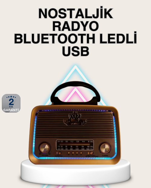 İthalat® Ahşap Nostaljik Radyo Bluetooth Usb Sd Kart Destekli