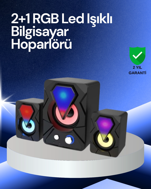 İthalat® Rgb Led Işıklı 2.1 Usb Oyun Hoparlörü Derin Bas Net Ses