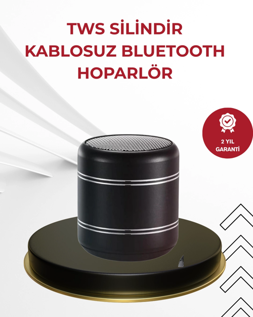 İthalat® Kompakt Silindir Metal Bluetooth Hoparlör 400 Mah Uzun Pil Tws Destekli