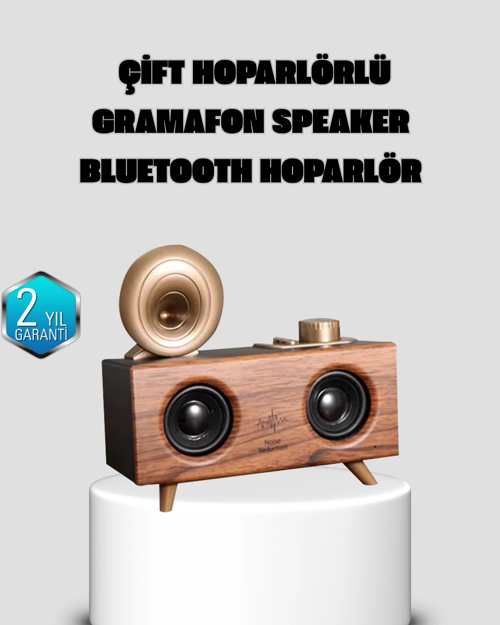 İthalat® Gramafon Tasarımlı Bluetooth Hoparlör 3D Ses Teknolojili Çok Fonksiyonlu
