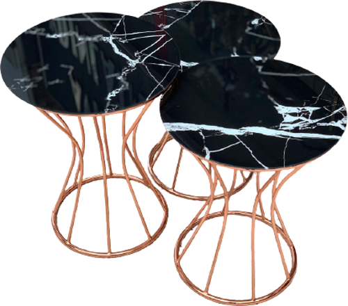 Brc Zigon 12168 KUM SAATİ Model SİYAH Mermer Desn Metal ROSE Renk Kaplam El yapım