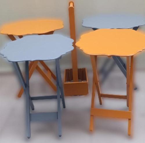 Çanta Zigon 90088 Sehpa Yonca 4 lü Model Ahşap MDF Gri-Hardal Renk Uyum El yapım