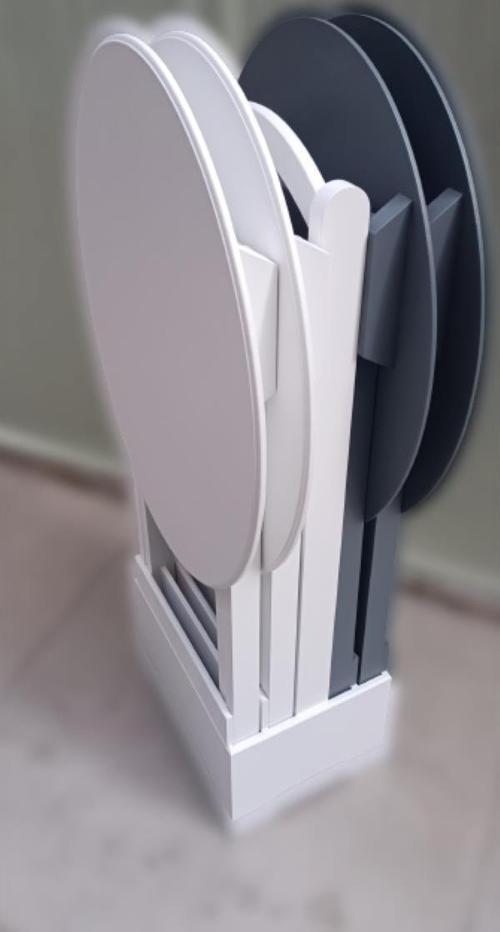 Çanta Zigon 90132 Oval Model Dörtlü Ahşap MDF Parlak Beyaz Gri Renk Uyum El Yapım