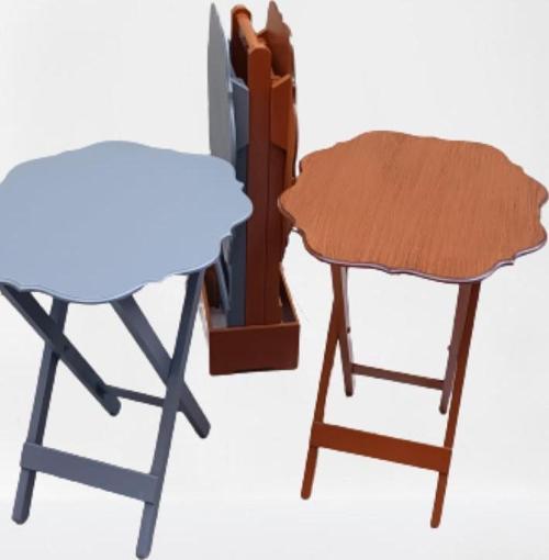 Çanta Zigon ST 90089 Sehpa Yonca Model Ahşap MDF Ceviz-Gri Renk Uyum El Yapım