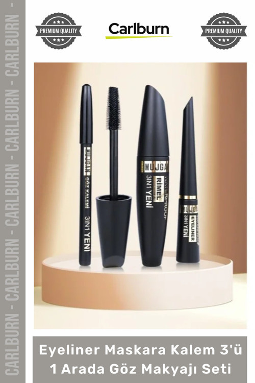 #Kozmetik Siyah Suya Dayanıklı Dolgun Kalıcı Eyeliner Maskara Kalem 3'ü 1 Arada Göz Makyajı Seti