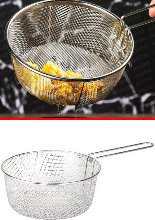Paslanmaz Çelik Fritöz Kızartma Sepeti Saplı Kızartma Teli 24 cm