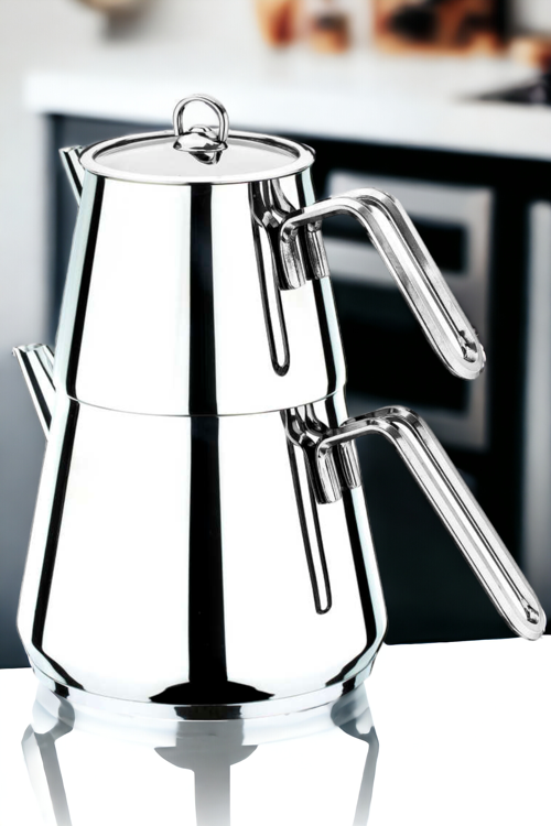 Akdeniz Serisi Piramit Metal Kulp Mini Boy Çaydanlık Takımı | Premium Metal Kulp Çaydanlık