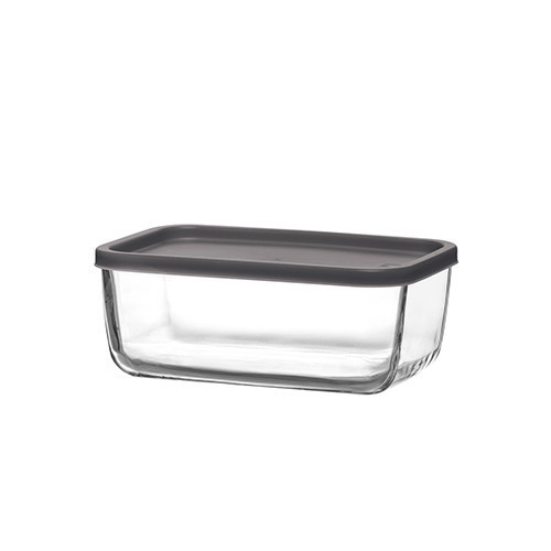 Cube Cam Saklama Kabı Tekli Büyük Boy 1170 ml Dikdörtgen Gri Plastik Kapaklı