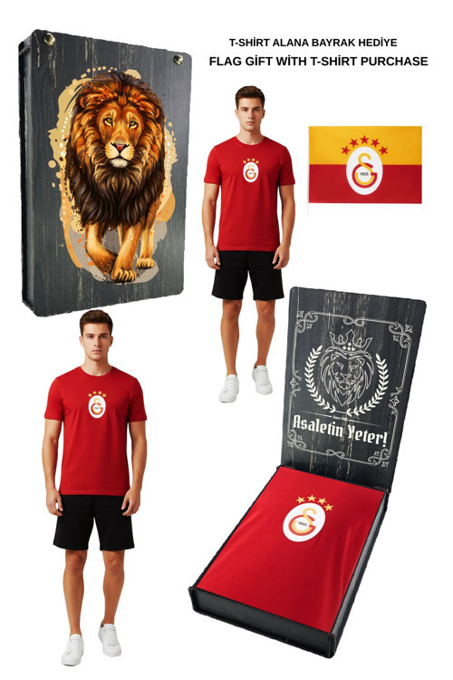 Galatasaray Orijinal Lisanslı Armalı T-Shirt Bayrak ve UV Kutu Hediyeli