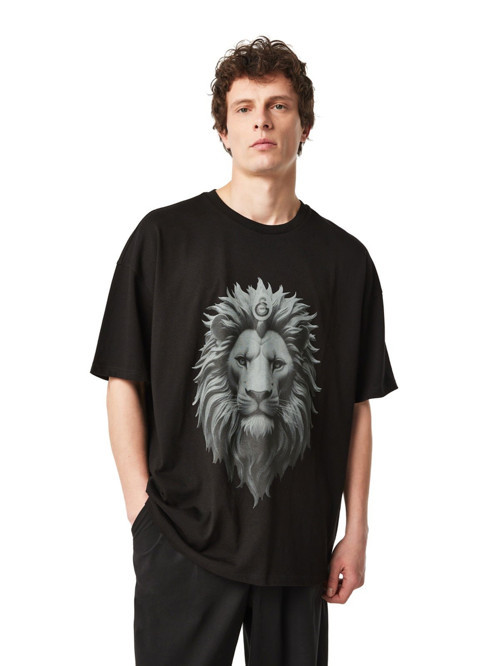 Lisanslı Aslan Baskılı Siyah Erkek T-Shirt